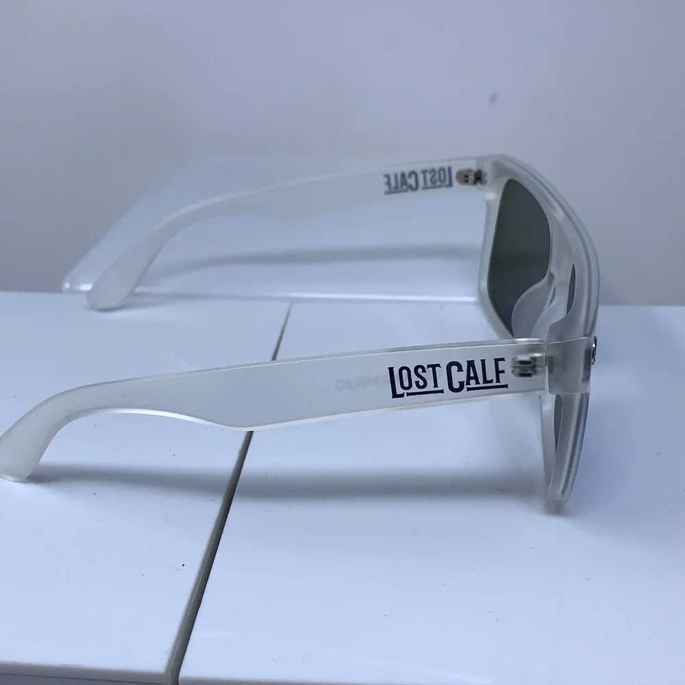 Lost Calf Adult Unisex White Frame Blue Polarized Shield Opal Sunglasses New